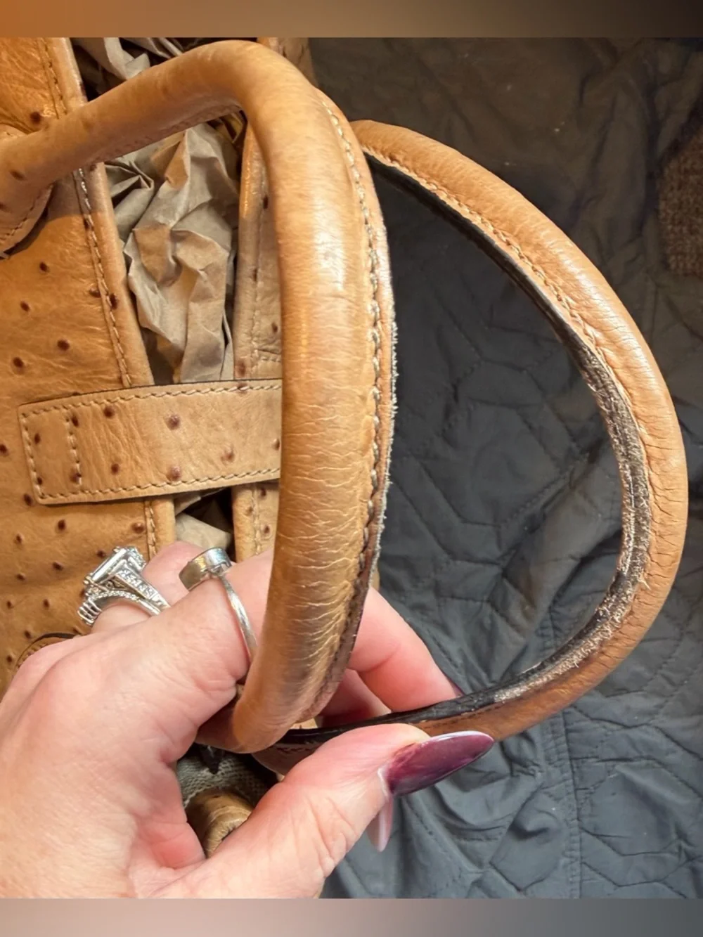 Dooney & Bourke Ostrich Embossed Rare Leather Bristol Logo Lock Satchel Tan